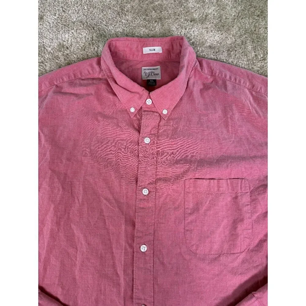J.CREW SEWN FOR SLIM FIT 100% COTTON SHIRTING RED SHIRT SIZE XL D746